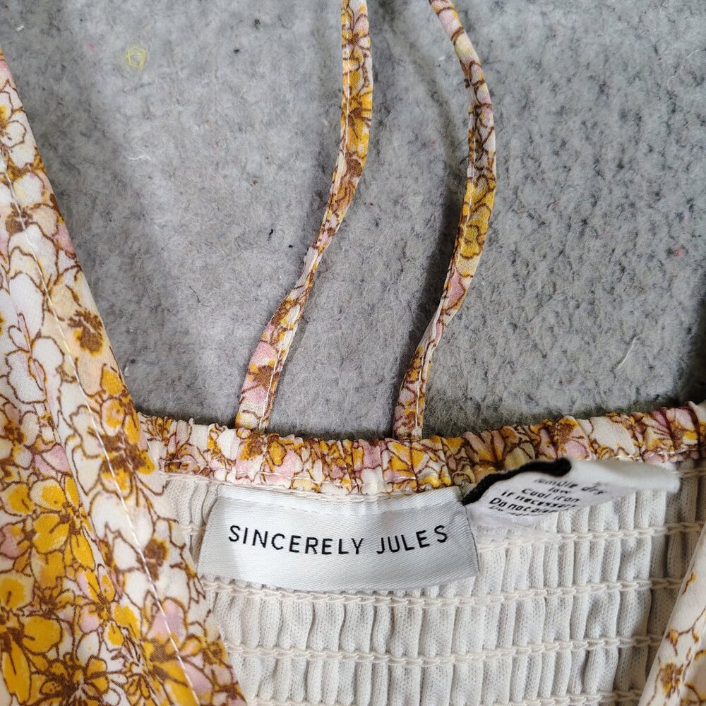 Sincerely Jules Dress Womens XL Yellow Floral Smocked Ruffle Long Sleeve Cottage - Picture 3 of 14